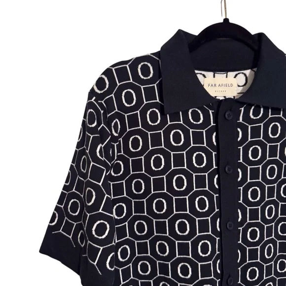 Far Afield Size 2 Medium Zinger Polo Cardigan Sweater Geometric Knit Streetwear - Picture 2 of 8